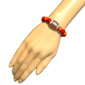 New Swarovski Crystal Stones Football Bracelet with Red & Orange Beads